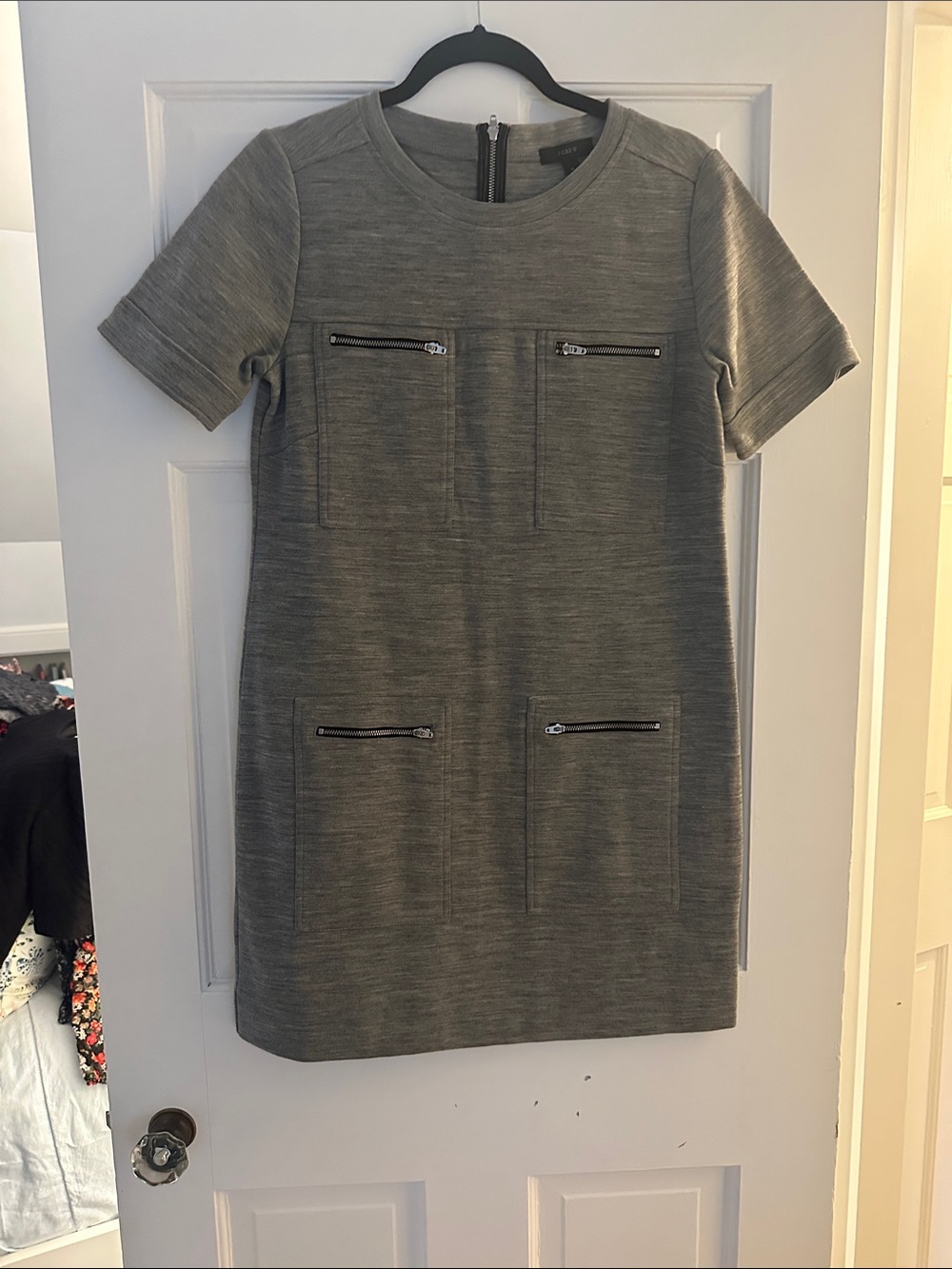 J. Crew Gray Short Sleeve Shift Dress with Front Zip Pockets